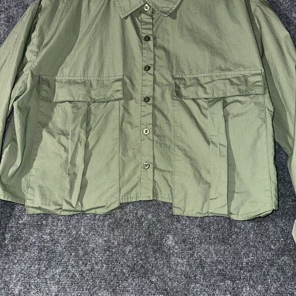 LIFE Love is for Eternity Top Womens XL Green Button Up Crop Long Sleeve Pockets - Picture 2 of 7